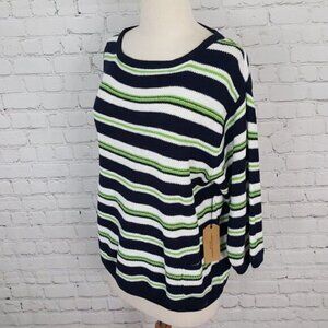 CHRISTIAN SIRIANO 𝅺White Navy Green Striped Knit Sweater Top S NWT